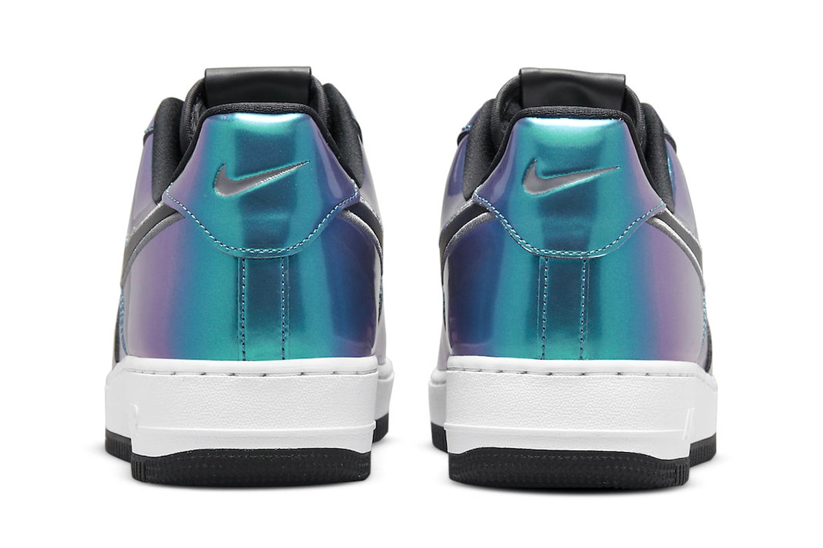 Nike to Release an Iridescent Air Force 1 With HTML Coded Tongue HTML blue purple black silver smooth glossy leather  deubre digital  futuristic release info 