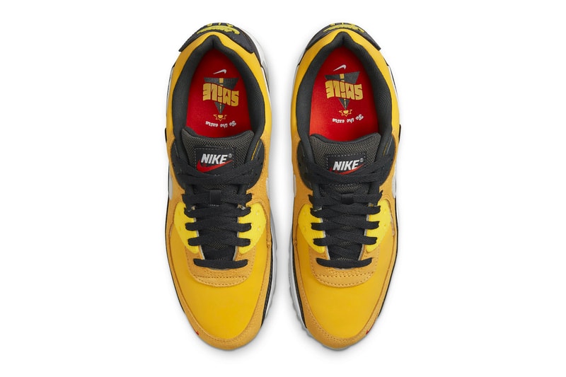 Nike Air Max 90 in "Go The Extra Smile" Release Info swoosh sneaker footwear leather suede mesh yellow gold red DO5848-700
