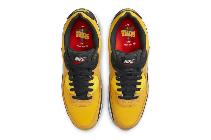 Nike Air Max 90 in "Go The Extra Smile" Release Info swoosh sneaker footwear leather suede mesh yellow gold red DO5848-700