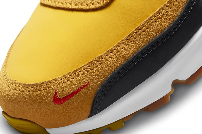 Nike Air Max 90 in "Go The Extra Smile" Release Info swoosh sneaker footwear leather suede mesh yellow gold red DO5848-700