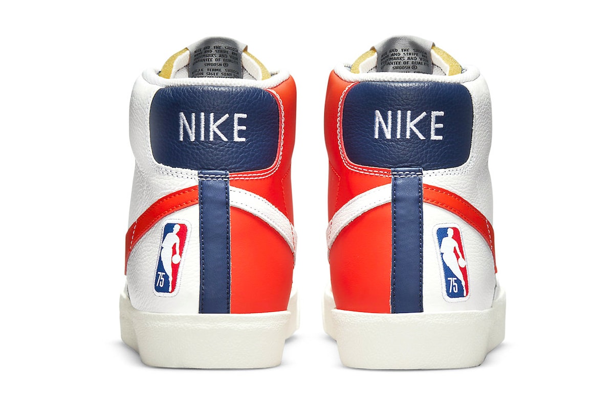 Nike Delivers New York Knicks-Inspired Blazer Mids in Celebration of NBA's 75th Anniversary DD8025-100 BA x Nike Blazer Mid ’77 EMB “Knicks” white/orange-blue void-sail