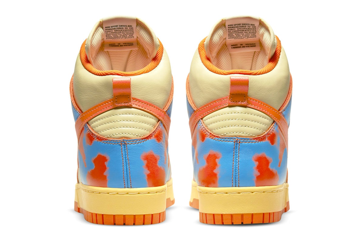 Nike Dunk High 1985 “Yellow Acid Wash” & "Orange Acid Wash" Release leather tie dye swoosh footwear sneakers yellow black cream baby blue orange