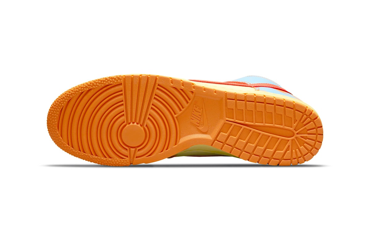 Nike Dunk High 1985 “Yellow Acid Wash” & "Orange Acid Wash" Release leather tie dye swoosh footwear sneakers yellow black cream baby blue orange