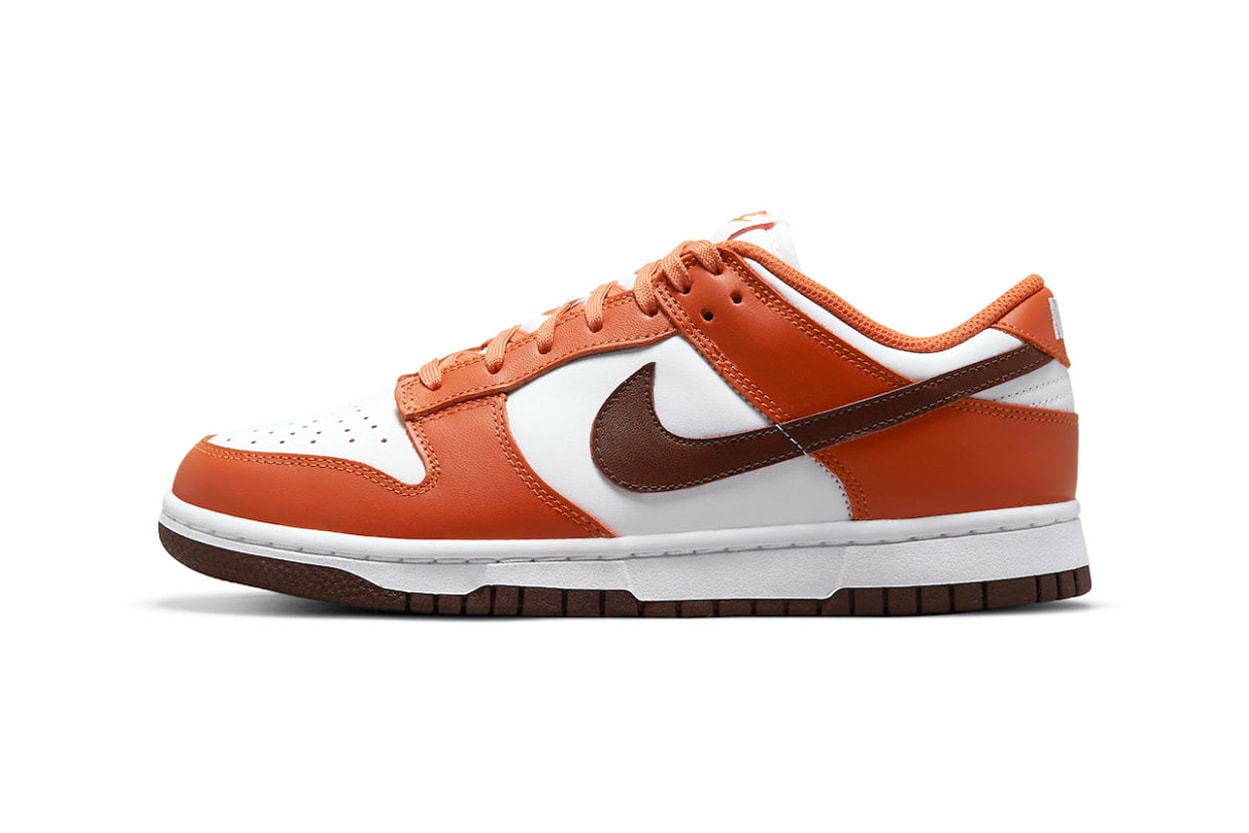 nike dunk low reverse mesa orange dq4697 800 release-date 2002 fall winter 2021 white leather mesa brown swoosh white tongue nike embroidery 100 USD info