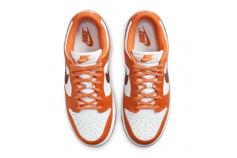 nike dunk low reverse mesa orange dq4697 800 release-date 2002 fall winter 2021 white leather mesa brown swoosh white tongue nike embroidery 100 USD info