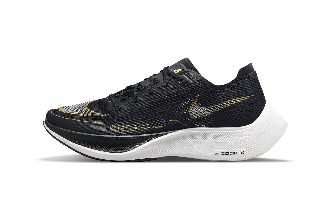 Nike Zoom VaporFly NEXT% in "Black Gold" Release Date sneaker footwear swoosh mesh black gold CU4111-001