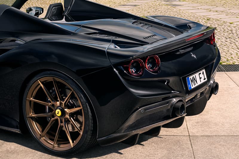 NOVITEC Ferrari F8 Spider Naked Carbon Fiber Twin Turbo V8 Custom Italian Supercar Convertible Black Gold Exhaust System Power Performance Figures Speed Tuned