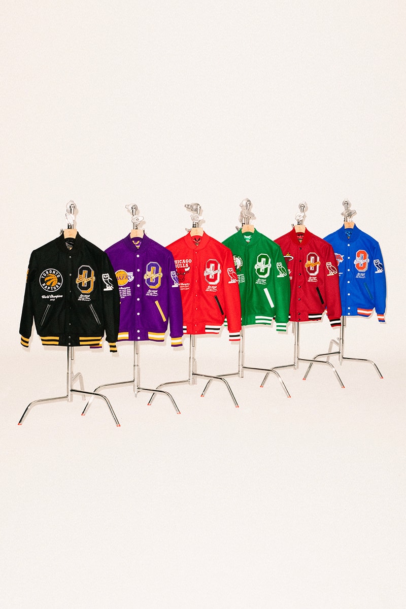 ovo nba world champions collection drake chicago bulls la lakers boston celtics miami heat toronto raptors varsity jackets tees new era fitted caps