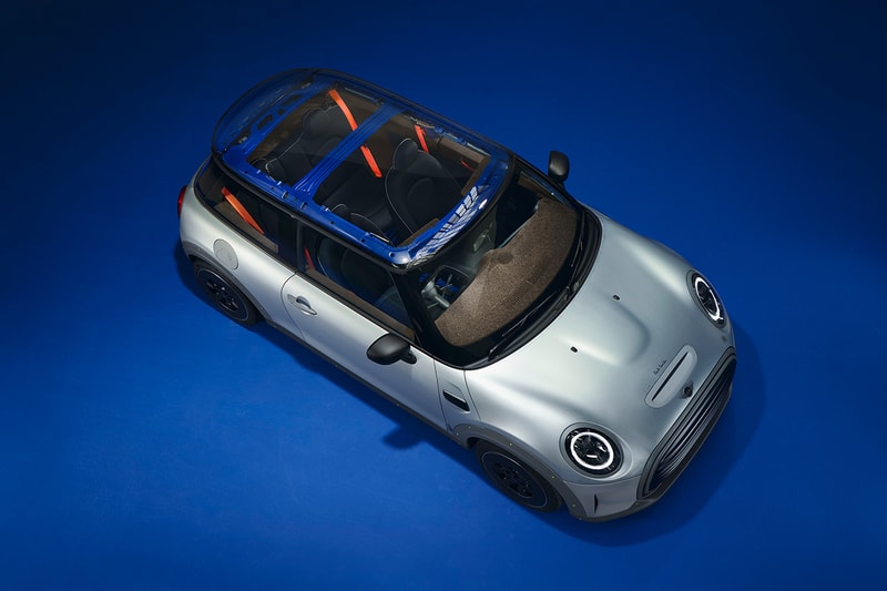 paul smith british designer mini cooper se automotive car vehicle sustainable recycled cork fashion design mini strip stripped back 