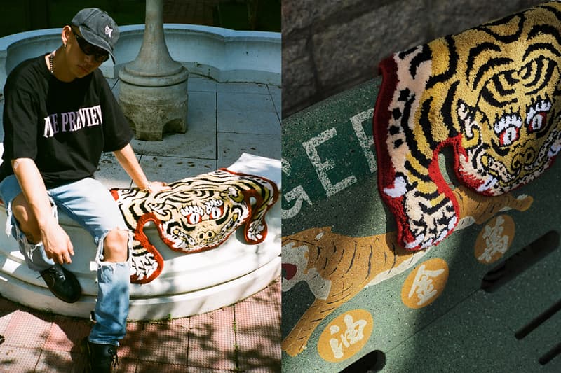 RAW EMOTION's Relaunches Original Tibetan Tiger Mascot Rugs horror movie inspired clothing collection yellow vintage black white blue gray purple new zealand wool nylon release info nigo casa brutus 2008