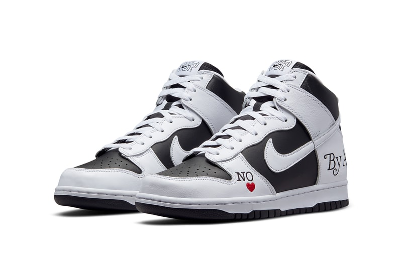 supreme nike sb skateboarding dunk high by any means black white red dn3741 002 official release date info photos price store list buying guide