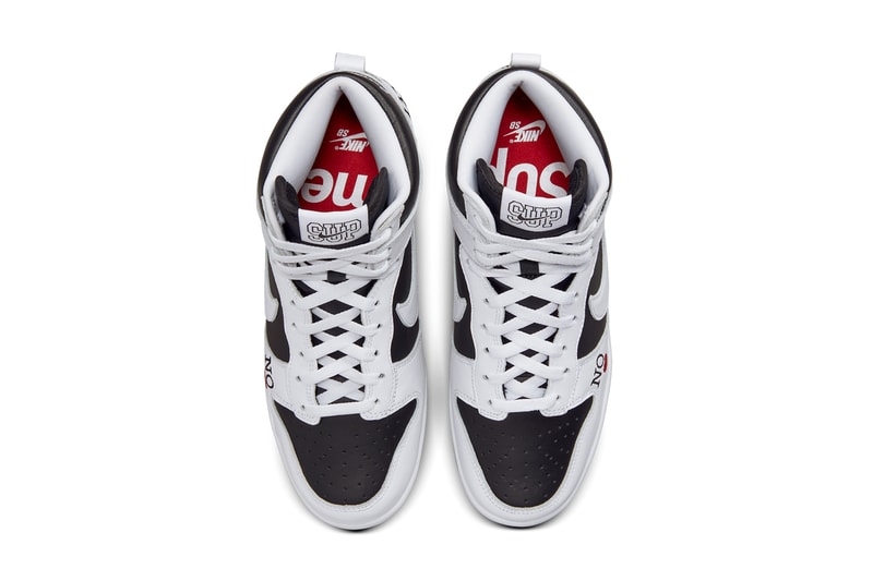 supreme nike sb skateboarding dunk high by any means black white red dn3741 002 official release date info photos price store list buying guide