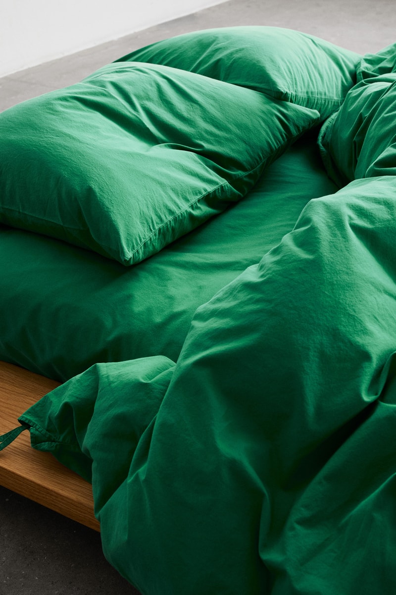 Tekla Green Capsule "Conifer" Sleepwear Percale Bedding Collection Bottega Veneta Seasonal Color 100 Percent Organic Cotton Luxury Homeware Sleep