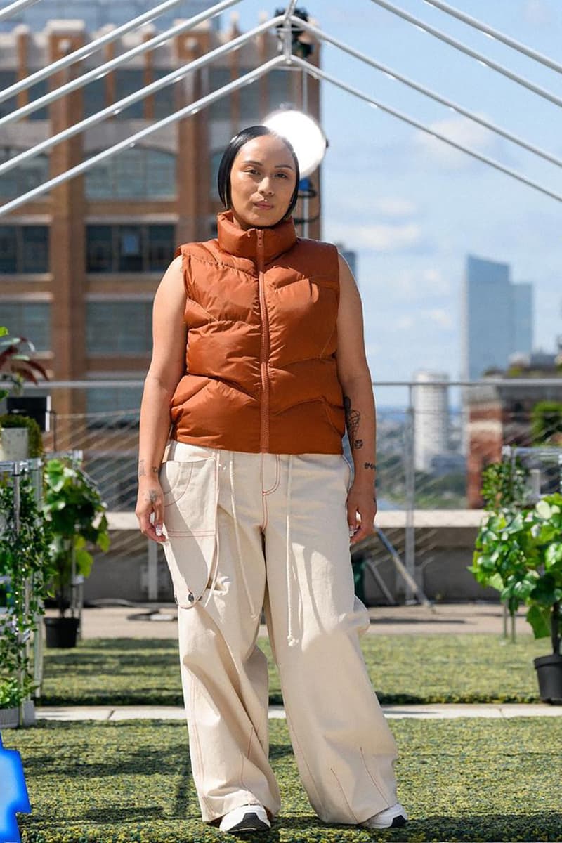 tombogo nature is healing ss22 runway collection nyfw double knee pants puffer jackets woodgrain knits 