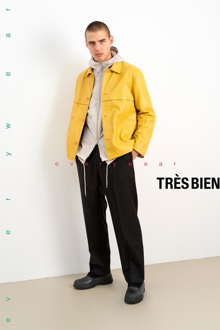 Très Bien everywear Collection Lookbook In House Fashion Collection Designer Jackets Fall Winter 2021 Shirts Liner Cardigan Jacket Leather Trousers Suit Pants 
