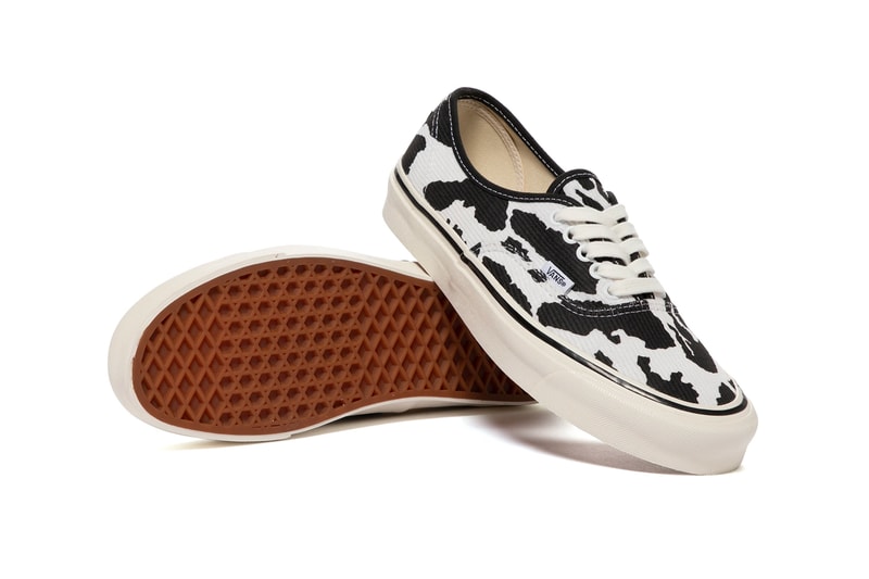 Vans Vault Reveals a Cow-Print Anaheim Factory Authentic 44 DX white black ultracush sock liner tag banner release info