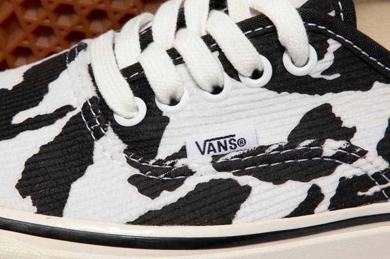 Vans Vault Reveals a Cow-Print Anaheim Factory Authentic 44 DX white black ultracush sock liner tag banner release info