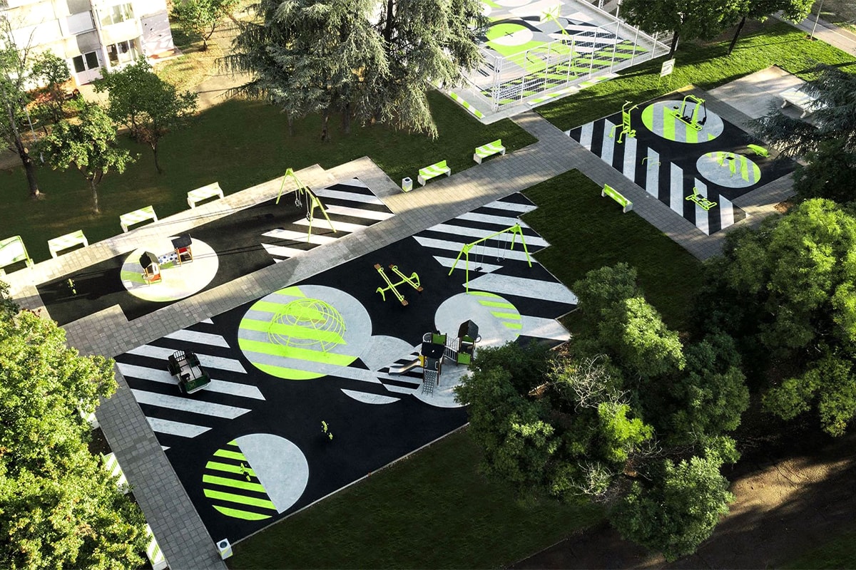 Accept & Proceed Designs Nike Basketball Court and Playground New Belgrade Serbia Park Upcycled Sneakers Sustainability