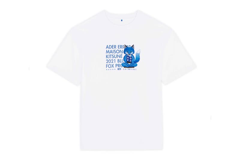 ader error maison kitsune blue fox lazy stretching yawning t shirts sweatshirts hoodies cap collaboration collection logo misplaced tag detailing paris tokyo korea