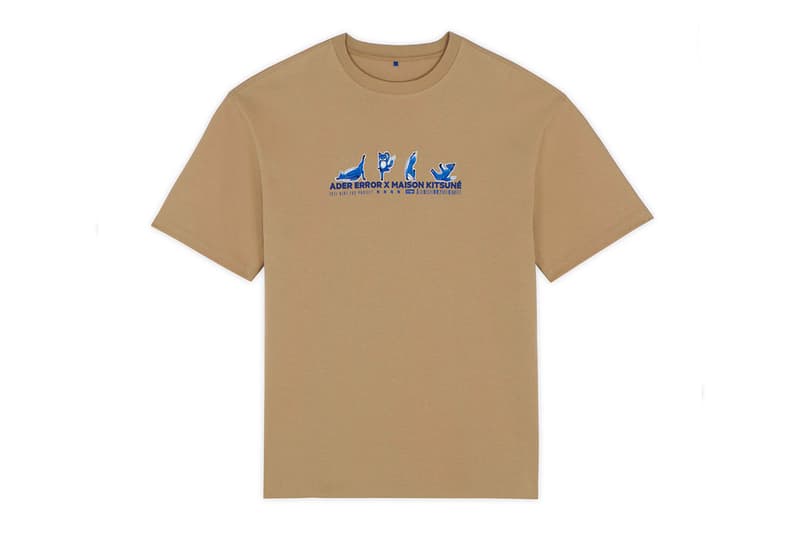 ader error maison kitsune blue fox lazy stretching yawning t shirts sweatshirts hoodies cap collaboration collection logo misplaced tag detailing paris tokyo korea