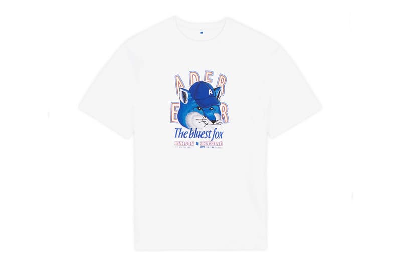 ader error maison kitsune blue fox lazy stretching yawning t shirts sweatshirts hoodies cap collaboration collection logo misplaced tag detailing paris tokyo korea