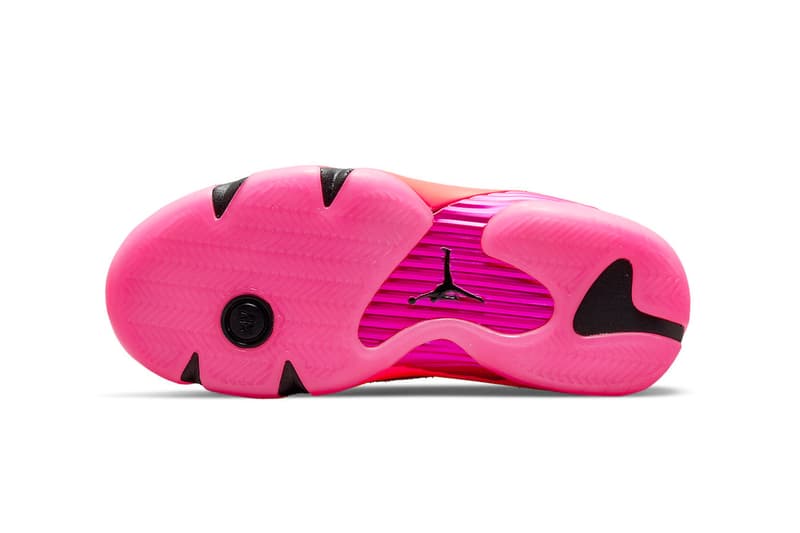 Air Jordan 14 "Shocking Pink" Official Look DH4121-600 Jordan Brand sneaker footwear suede pink black bright crimson