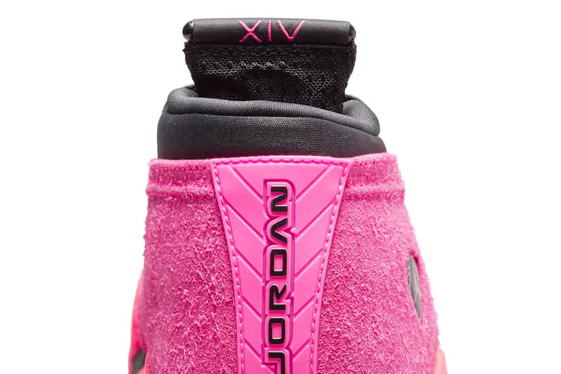 Air Jordan 14 "Shocking Pink" Official Look DH4121-600 Jordan Brand sneaker footwear suede pink black bright crimson