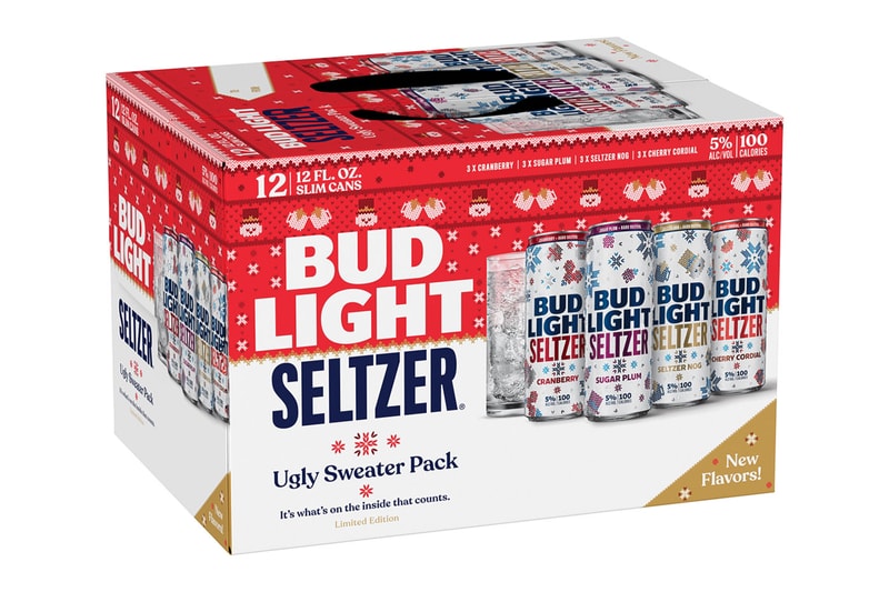 Anheuser-Busch Bud Light Seltzer Ugly Sweater Pack Release 2021 Egg Nog Cranberry Sugar Plum Cherry Cordial