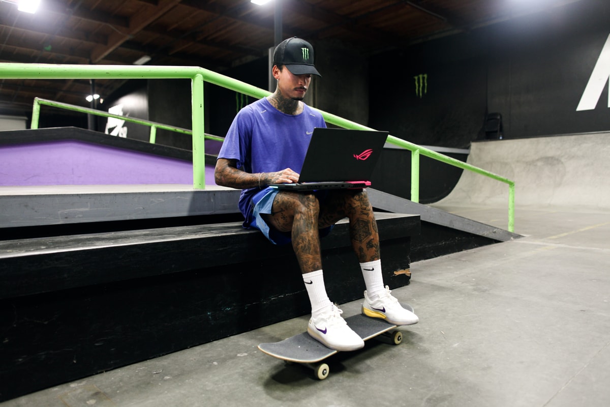 laptop skateboarding skateboarder video cbd republic of gamers home tour beach california