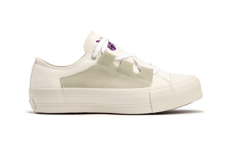 Needles Asymmetric ghillie sneaker release hbx purple butterfly canvas suede chunky rubber sole flat laces made in japan available now