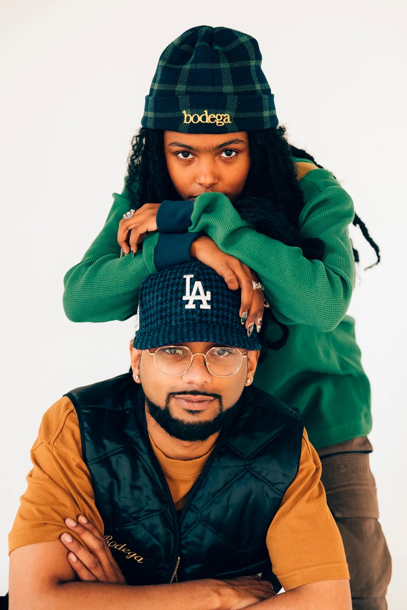 Bodega fall winter 2021 fw21 lookbook drop 1 drop 2 autumn t shirts beanies workwear flannel tweed baseball caps socks sling bag dsptch trail shoe retro release info 