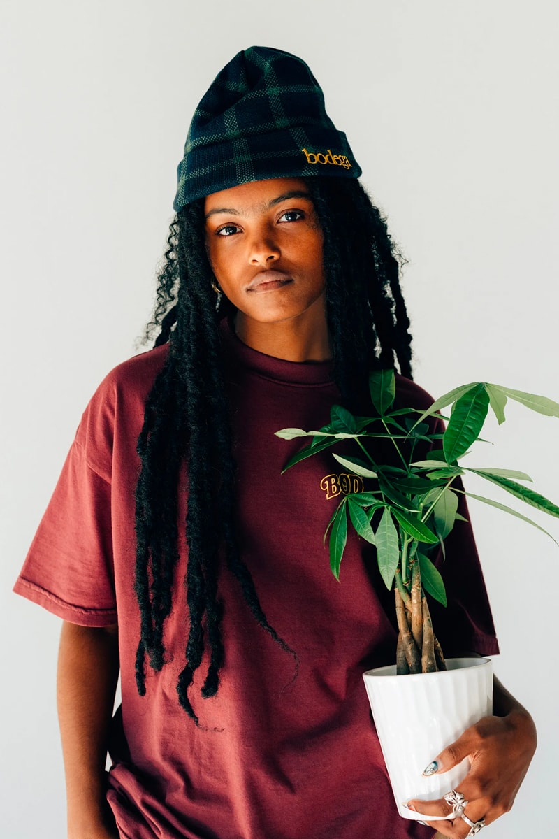 Bodega fall winter 2021 fw21 lookbook drop 1 drop 2 autumn t shirts beanies workwear flannel tweed baseball caps socks sling bag dsptch trail shoe retro release info 