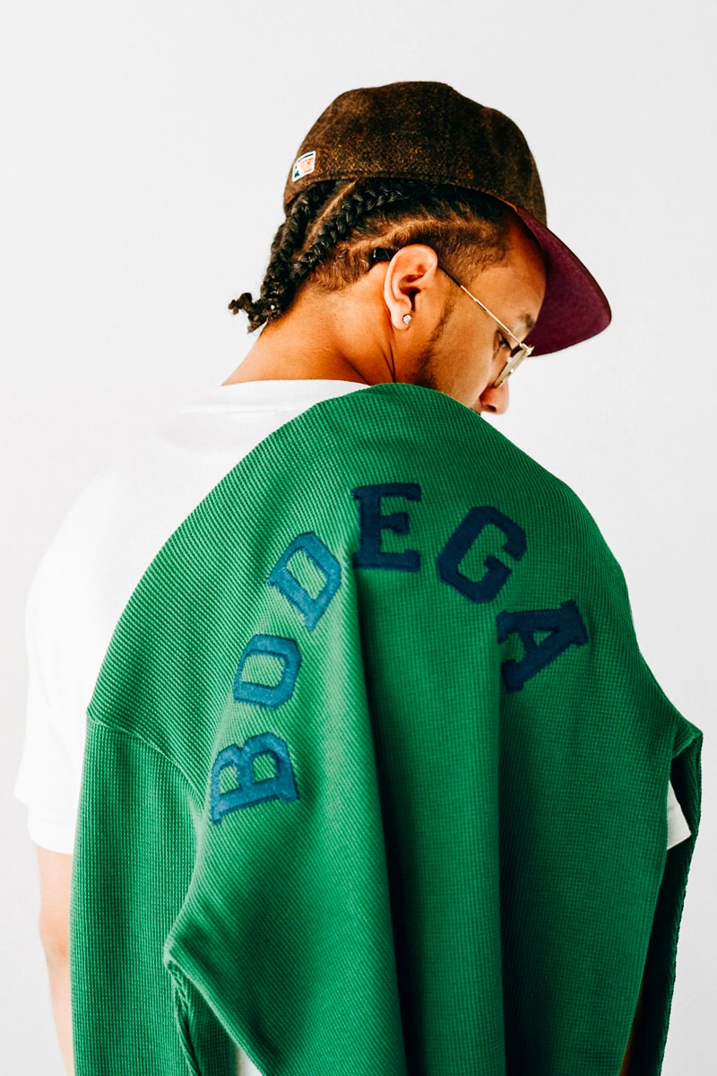 Bodega fall winter 2021 fw21 lookbook drop 1 drop 2 autumn t shirts beanies workwear flannel tweed baseball caps socks sling bag dsptch trail shoe retro release info 