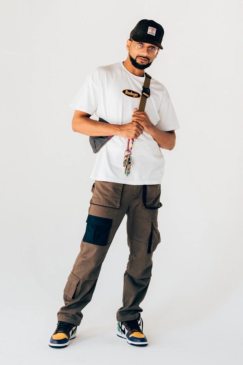 Bodega fall winter 2021 fw21 lookbook drop 1 drop 2 autumn t shirts beanies workwear flannel tweed baseball caps socks sling bag dsptch trail shoe retro release info 