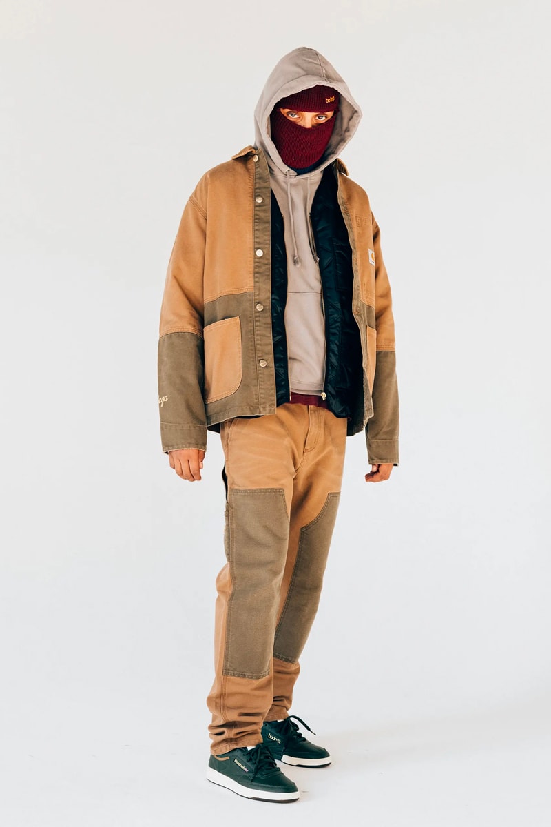 Bodega fall winter 2021 fw21 lookbook drop 1 drop 2 autumn t shirts beanies workwear flannel tweed baseball caps socks sling bag dsptch trail shoe retro release info 