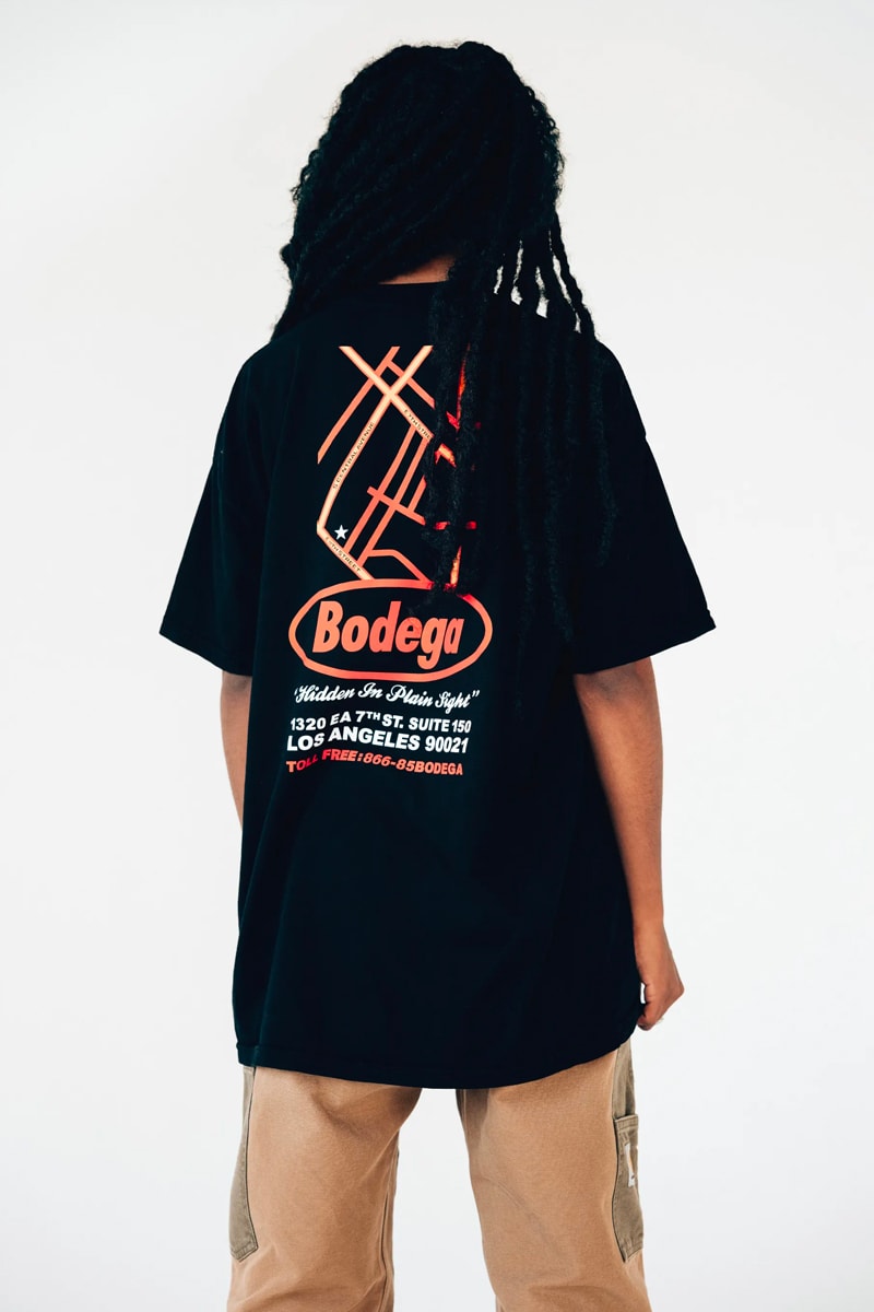 Bodega fall winter 2021 fw21 lookbook drop 1 drop 2 autumn t shirts beanies workwear flannel tweed baseball caps socks sling bag dsptch trail shoe retro release info 