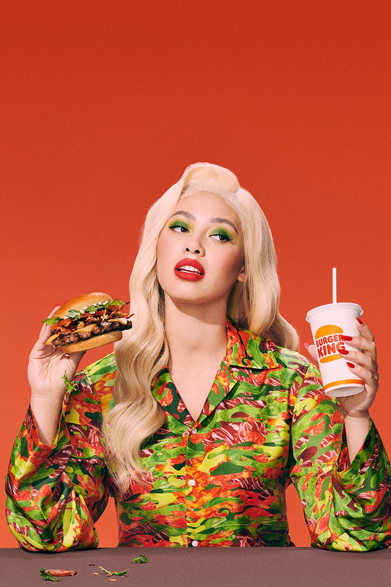 burger king katie eary clothsurgeon rav matharu silk shirt one size fits all flame grilled burger chain restaurant fashion streetwear 
