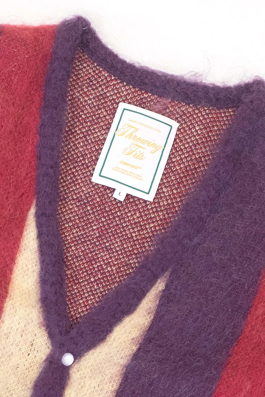 Throwing Fits x Checks Mohair Cardigan Release information when does it drop red purple beige 
