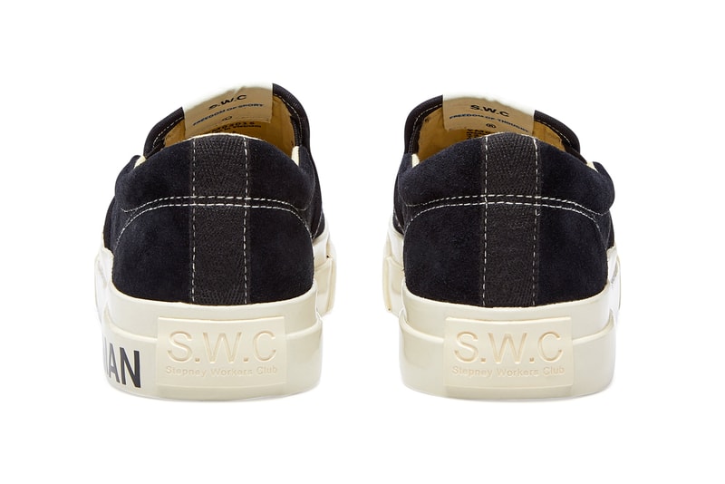 Junya Watanabe MAN x Stepney Workers Club Slip Ons JWCdGMAN Black Lister Collaboration Dover Street Market New York Release Information 