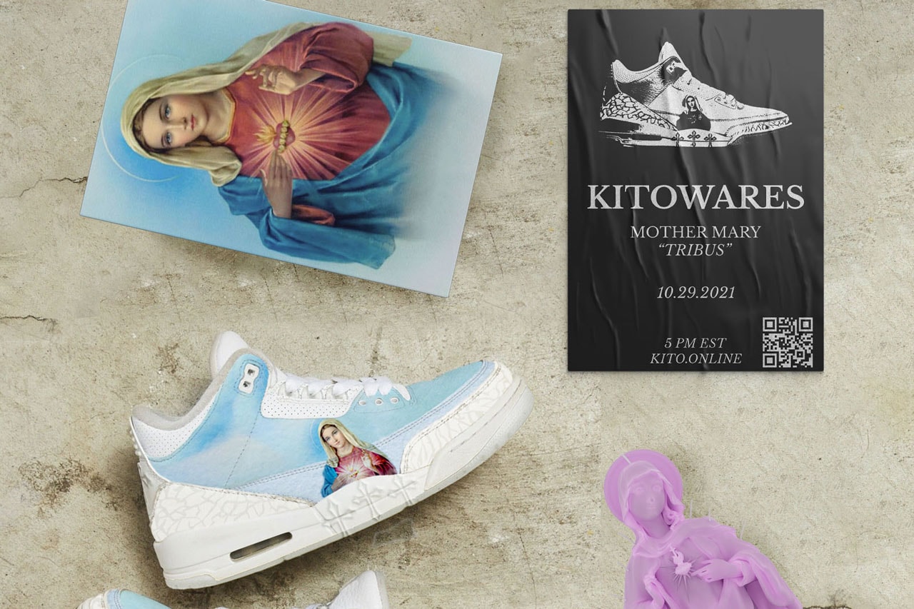 kito wares david norris mother mary sneakers shoes mid tops passion of christ resurrection jesus christ low top white blue 