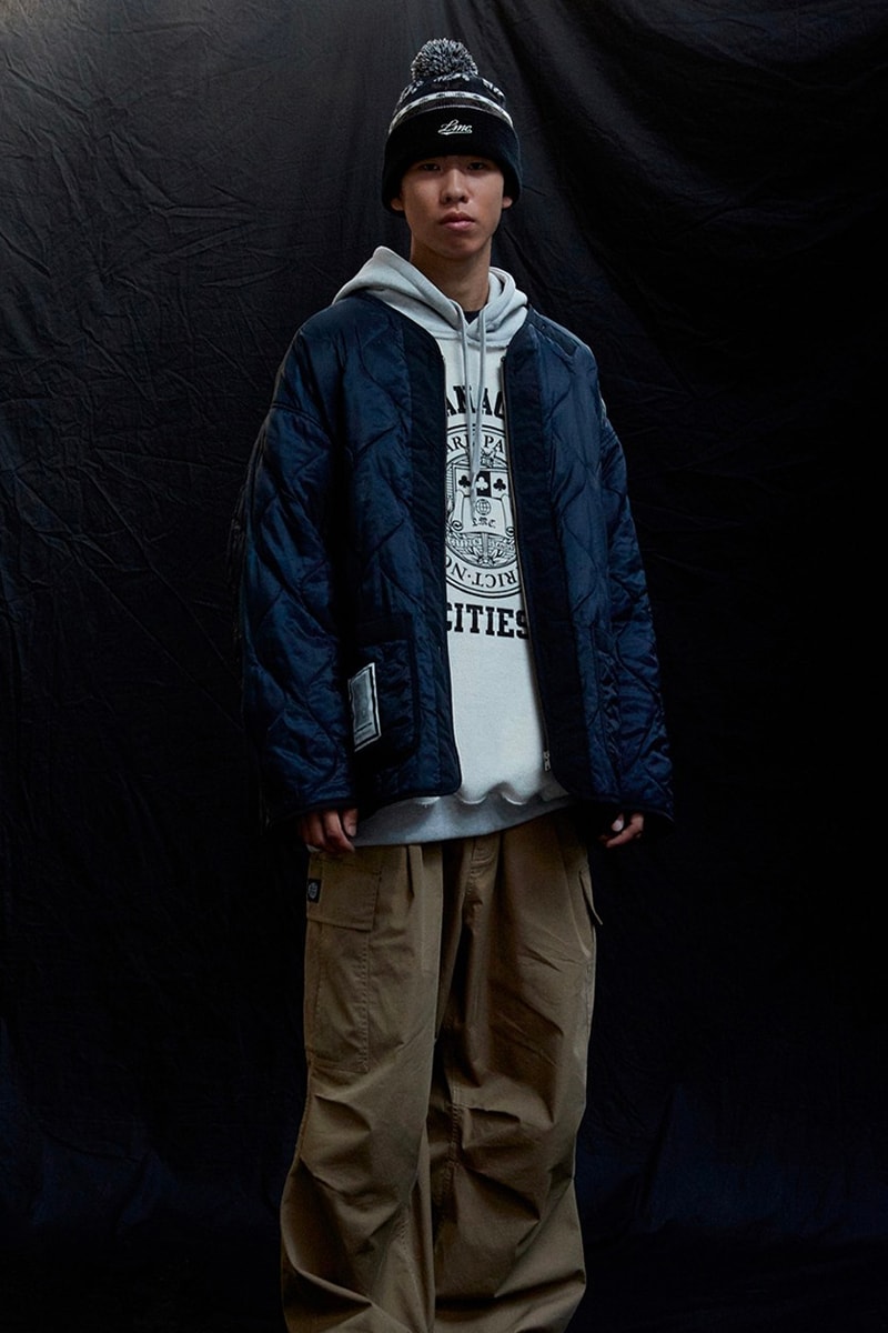 LMC lost management cities releases winter 2021 lookbook collection fleece jackets lightweight padding eco-friendly materials outwear puffer varsity layering mohair cardigan knit velour tracksuit two installments october 5 release info