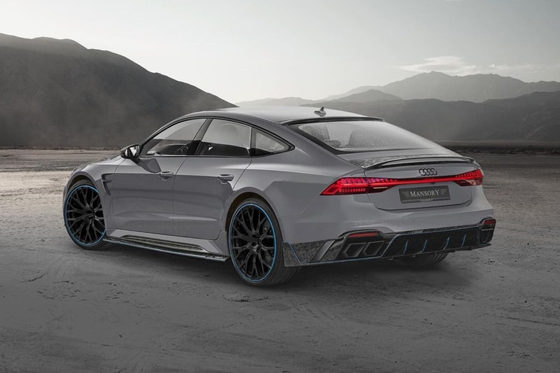 Mansory Audi RS7 Sportback carbon fiber performance enhanced model german nardo gray bright blue front alcantara leather luxurious sporty 770 horsepower zero to 60 3 seconds release V8 4 liter turbo engine sports car
