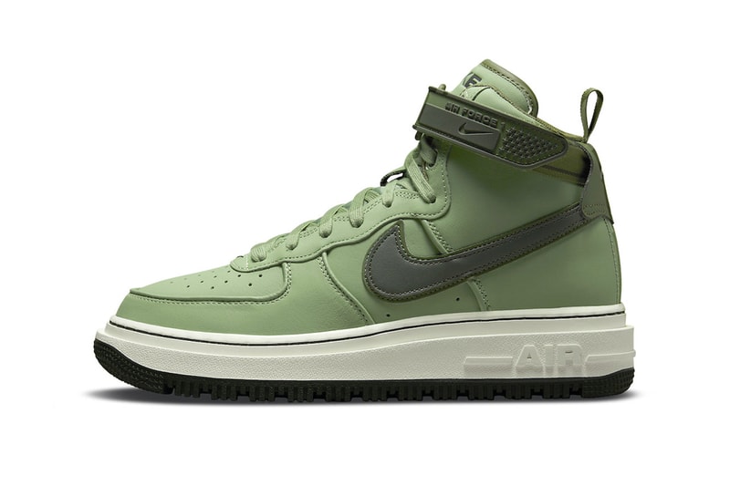 Nike Air Force 1 High Boot Military Green da0418 300 Release Info leather rubber elevated winter thick grip 160 usd price sneakers official photos
