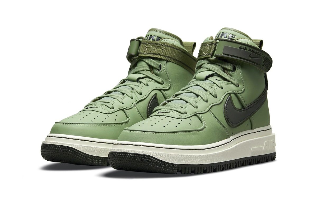 Nike Air Force 1 High Boot Military Green da0418 300 Release Info leather rubber elevated winter thick grip 160 usd price sneakers official photos