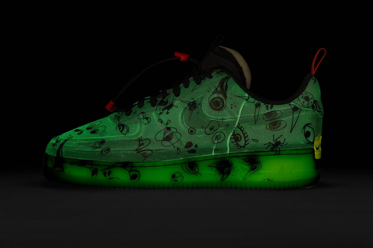Nike Air Force 1 Experimental Glow in the dark halloween spooky holiday spooky eye graphics 130 USD release date price info 