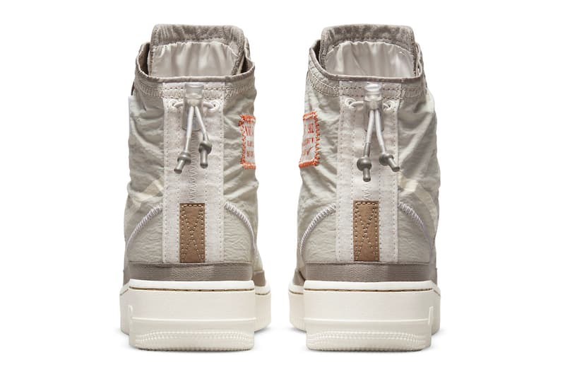 official images Nike Air Force 1 sHell DO7450 211 2021 150 USD price release info water repellent textil adjustable collar sail orange exposed stitching rubber fall winter