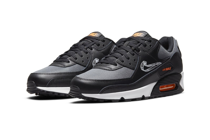 Nike Air Max 90 DR5642-001 Release Date 3D swooshes footwear sneaker shoes leather mesh gray black orange