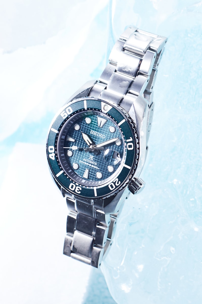 Seiko Prospex U.S. Special Edition watch Japanese watchmaker divers collection glacial ice JARE Naomi Uemura Yuichiro Miura gray (SPB175), green (SPB177) and light blue (SPB179) 200 meters technology design timepiece unidirectional rotating elapsed timing bezel, toned to match each dial, secured screwdown crown, a scratch-resistant sapphire crystal and caseback tri-fold push button release clasp 24-jewel automatic movement, caliber 6R35, beats at a frequency of 21,600 vibrations per hour, with a power reserve of approximately 70 hours, manual and automatic winding capabilities LumiBrite hands markers magnified date windows