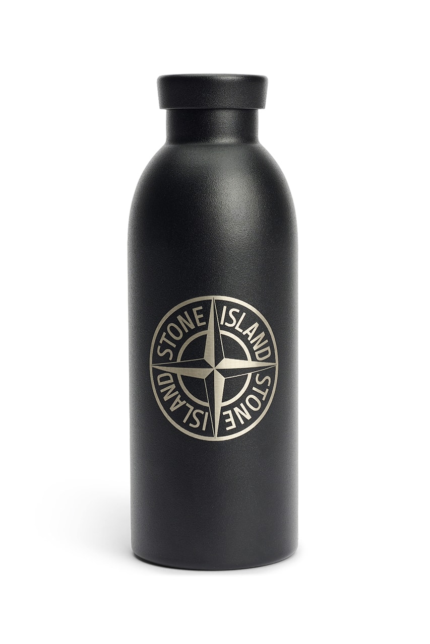 Stone Island Stainless Steel Bottle With Black Carry Bag Très Bien Fall Winter 2021 Accessories Compass Logo Leakproof 24Bottles