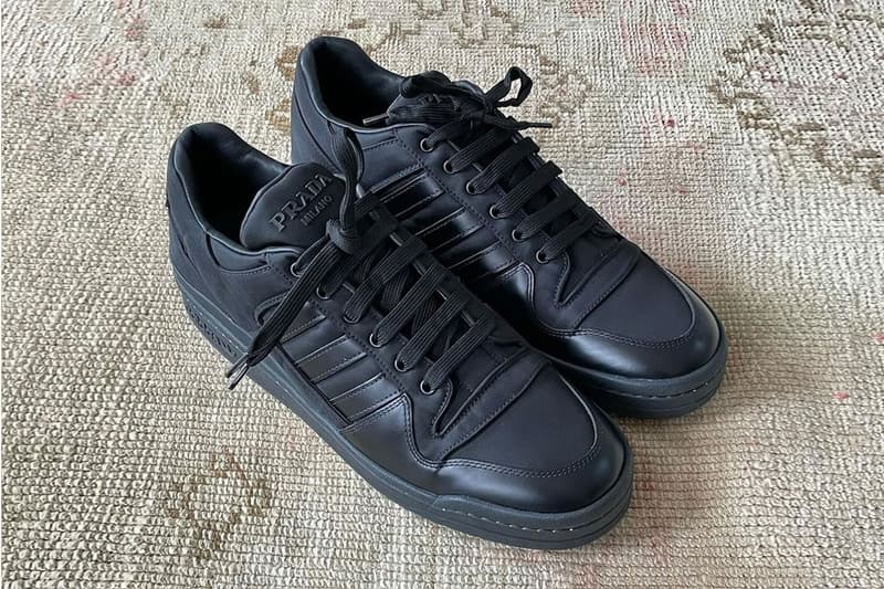 Take a First Look at the Prada x adidas Originals Forum Low Triple Black prada milan detachable pouch asap rocky renylon project all white all black release info